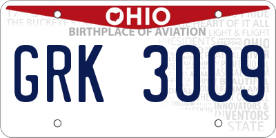 OH license plate GRK3009