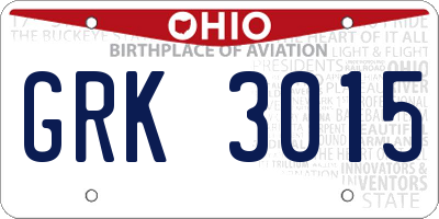 OH license plate GRK3015