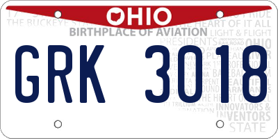 OH license plate GRK3018