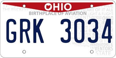 OH license plate GRK3034
