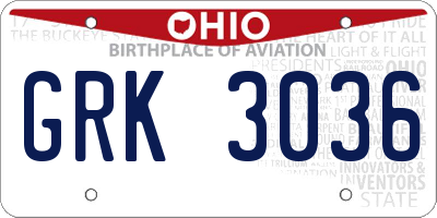 OH license plate GRK3036