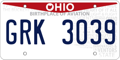 OH license plate GRK3039