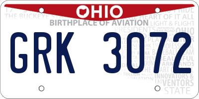 OH license plate GRK3072