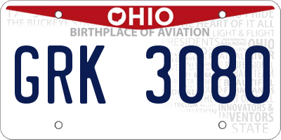 OH license plate GRK3080