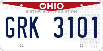 OH license plate GRK3101