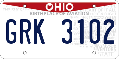 OH license plate GRK3102
