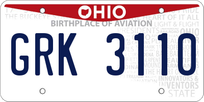 OH license plate GRK3110