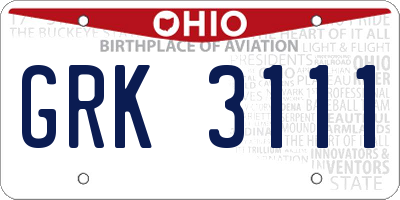 OH license plate GRK3111