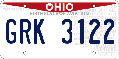 OH license plate GRK3122