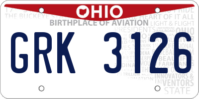 OH license plate GRK3126