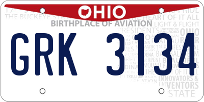 OH license plate GRK3134