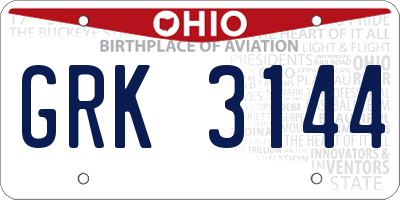 OH license plate GRK3144