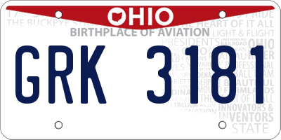 OH license plate GRK3181