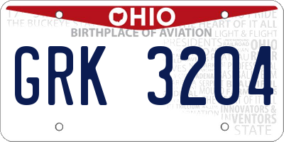 OH license plate GRK3204