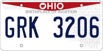 OH license plate GRK3206