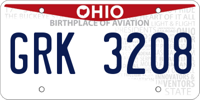 OH license plate GRK3208