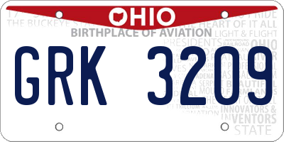 OH license plate GRK3209