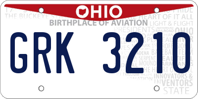 OH license plate GRK3210