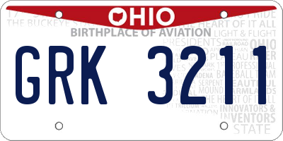 OH license plate GRK3211