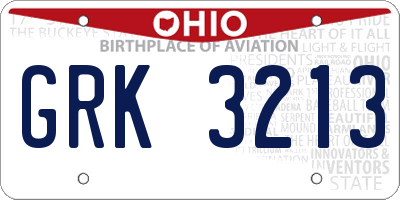 OH license plate GRK3213
