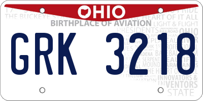 OH license plate GRK3218