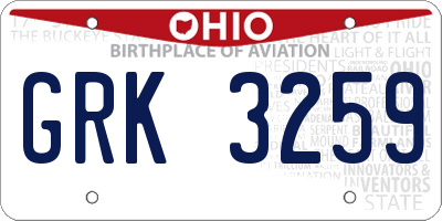OH license plate GRK3259