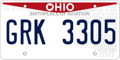 OH license plate GRK3305