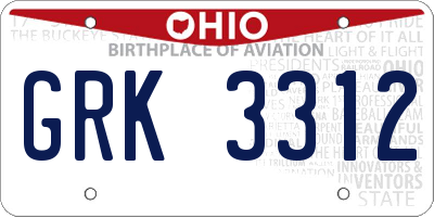 OH license plate GRK3312