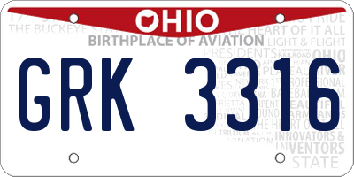 OH license plate GRK3316
