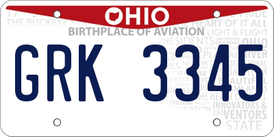OH license plate GRK3345