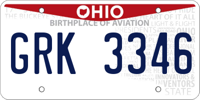 OH license plate GRK3346