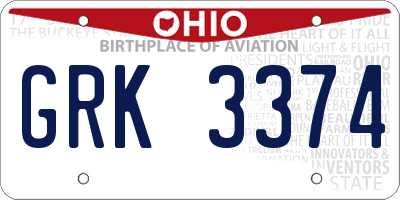 OH license plate GRK3374