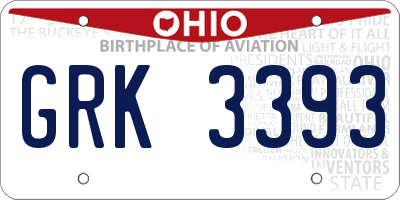 OH license plate GRK3393