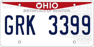 OH license plate GRK3399