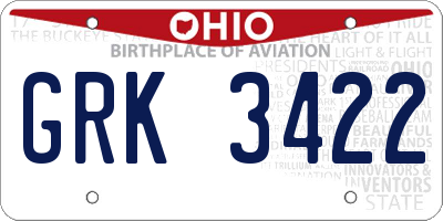 OH license plate GRK3422