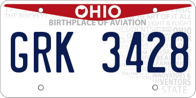 OH license plate GRK3428