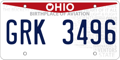 OH license plate GRK3496