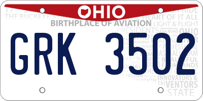 OH license plate GRK3502
