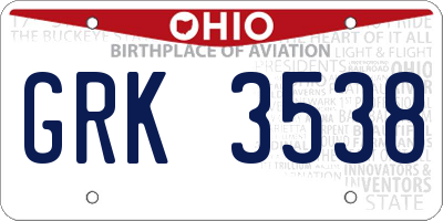 OH license plate GRK3538