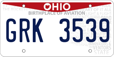 OH license plate GRK3539