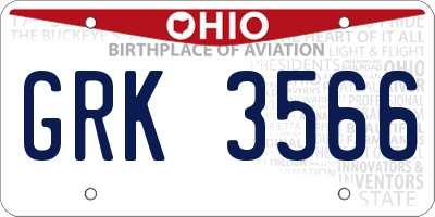 OH license plate GRK3566