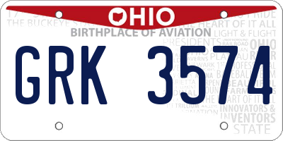 OH license plate GRK3574