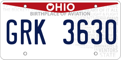 OH license plate GRK3630