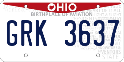 OH license plate GRK3637