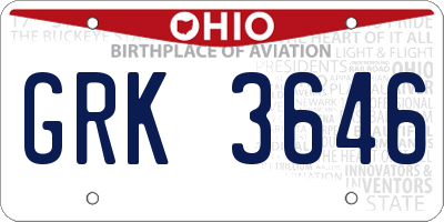OH license plate GRK3646