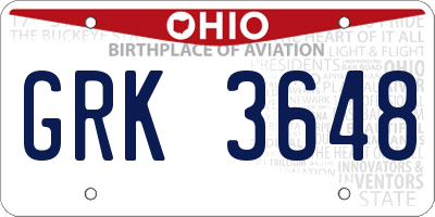 OH license plate GRK3648