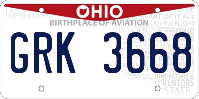 OH license plate GRK3668