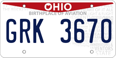 OH license plate GRK3670