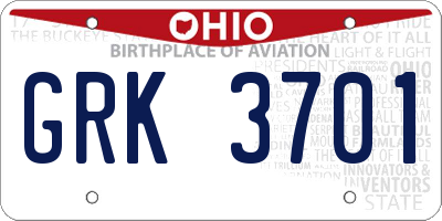 OH license plate GRK3701