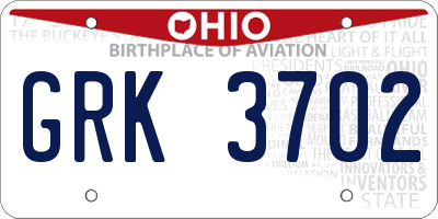 OH license plate GRK3702